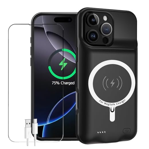 Battery Case for iPhone 16 Pro, Enhanced 10000mAh Portable Protective Wireless Charging Case Support Carplay Compatible with iPhone 16 Pro (6.3 inch) Rechargeable Extended Battery Charger Clip(Black)