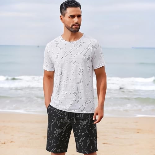 T-shirt manches courtes et survêtement court graphique pour vacances et plage - 3