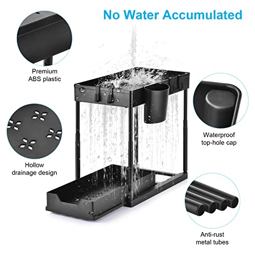Height-Adjustable Under Sink Organizers And Storage, 2-Tier Under The Sink Organizer With Sliding Drawer, Hooks, And Hanging Cup, Premium Bathroom Organizer Under Sink #TOP5