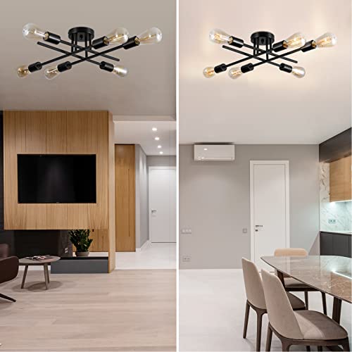 Brknit Sputnik Chandeliers, Modern Semi Flush Mount Ceiling Light With E26 Base, Mid Century Industrial Kitchen Farmhouse Light Fixtures For Bedroom Living Room (Black, Ceiling 6 Lights (Lengthen)) #TOP2