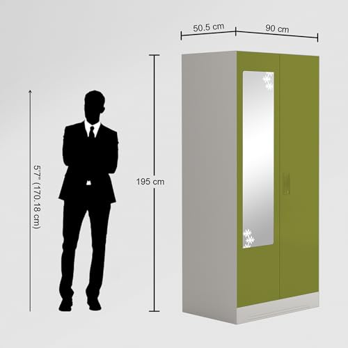 Image of Godrej Interio Almirah Slimline 2-Door Steel Almirah, Cupboard for Clothes (Textured Green Leaf), 1-Year Warranty, 4 Shelves, 1 Drawer, 1 Locker, Star Design Mirror
