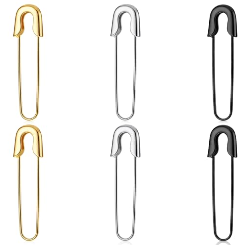 DOPENSPI 3Pairs Safety Pin Earrings Silver Gold Black Punk Safety Pin Earrings for Women Minimalist Personalized Dangle Drop Paper Clip Emo Jewelry for Women Men