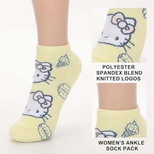 Bioworld Hello Kitty Characters AOP Scalloped Cuffs Womens Ankle Socks 5 Pack2