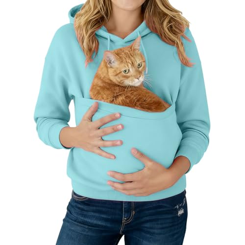 Chanpning Hoodies mit Katzentasche, lustige Sweatshirts mit Kängurutasche, Übergröße, für Katzen und Hunde, Babytrage, Pullover, niedlicher Haustierhalter, Kapuzenpullover, langärmeliges Oberteil