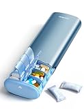 Vaydeer Metal 7 Day Pill Organizer 2 Times a Day – AM PM Weekly Travel Pill Case with Moisture-Proof Desiccant, Airtight Large Capacity Pill Box for Vitamins, Medications & Supplements (Blue)