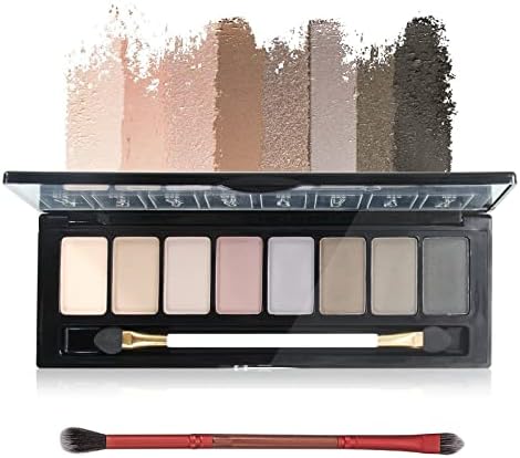 HOSAILY 8 Colors Matte Eyeshadow Palette, Highly Pigmented, Ultra-Blendable Long-Lasting Professional Nudes Neutral Smoky Eye Shadow Natural Pallet Kit with Double-Ended Makeup Brush
