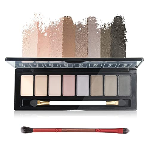Hosaily 8 Colors Matte Eyeshadow Palette, Highly Pigmented, Ultra-Blendable Long-Lasting Professional Nudes Neutral Smoky Eye Shadow Natural Pallet Kit With Double-Ended Makeup Brush #TOP4