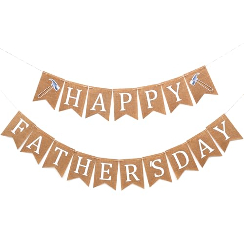 Image of Happy Father's Day Decorations Banner Burlap - Vintage-Style Father's Day Decor Hanging Signs Banner for Home Office Walls Fireplaces Background Photography