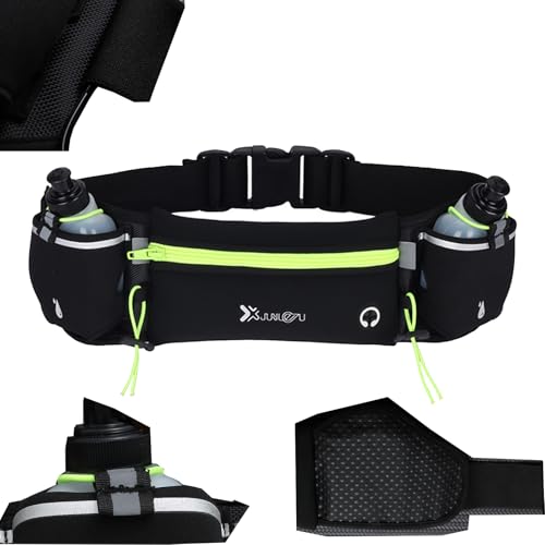 Gurxi 1 Trinkgürtel Laufen Hydration Band mit Wasser Flaschen (2 x 175 ml), Laufgürtel Gürteltasche Reflektierend Hüfttasche Bauchtasche Sport für Outdoor Jogging & Lang-Lauf Zubehör