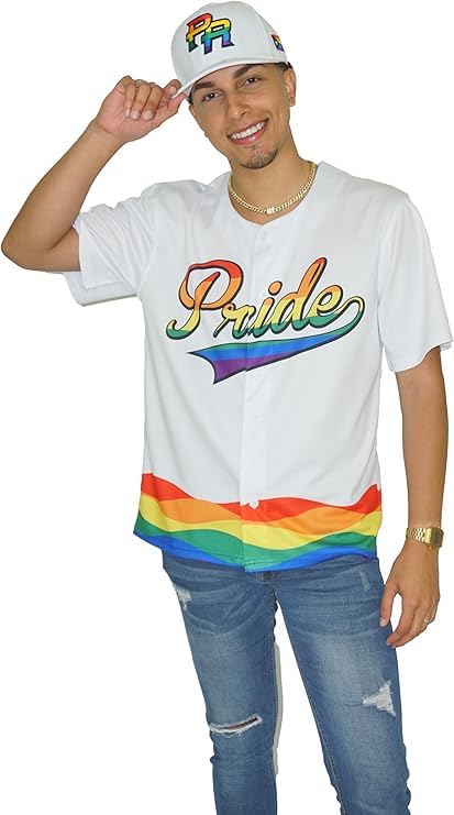 Camiseta de béisbol Rainbow – Top unisex con botones, diseño vibrante y colorido, ligera y transpirable miniatura 1
