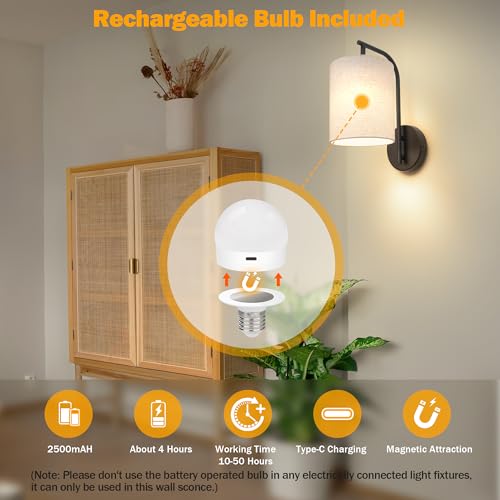Image of MATAMEYE Battery Operated Wall Sconce Set of 2, Black Wall Light Fixture
