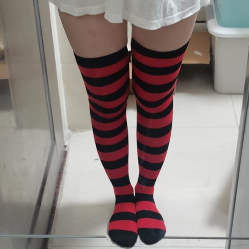 Image of Womens Thigh High Socks Athletic Stripe Cute Colorful Over the Knee High Sock Colorful Long Tube Sock