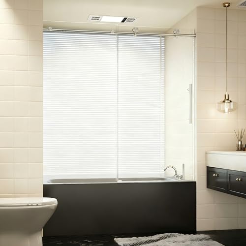 Image of 56-60 inch W x 60 inch H Bathroom Frameless Tub Sliding Shower Door, Soft-Close Bathtub Single Sliding Shower Doors with 5 /16 inch (8mm) Clear SGCC Tempered Glass, Reversible Installation, Brushed Nickel
