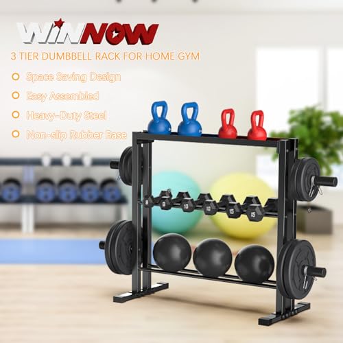 WINNOW Dumbbell Rack, 3 Tier Weights Storage Rack for Dumbbells, Weight ...