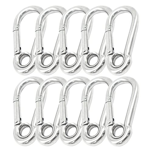Bytiyar 10 PCS M6 2.4 inch Stainless Steel Heavy Duty Carabiner Clips Keychain with Round Hole Snap Hook Quick Links Safety Chain Rigging Accessories Tool