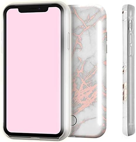CAVAARTIS Case | Dual Front and Back Selfie Led Lighting Case | Dual Studio Lightning Metallic Gold Case | Variable Dimmer | Compatible with iPhone Xs/XS MAX (XS Max, White Metallic Rose Gold)