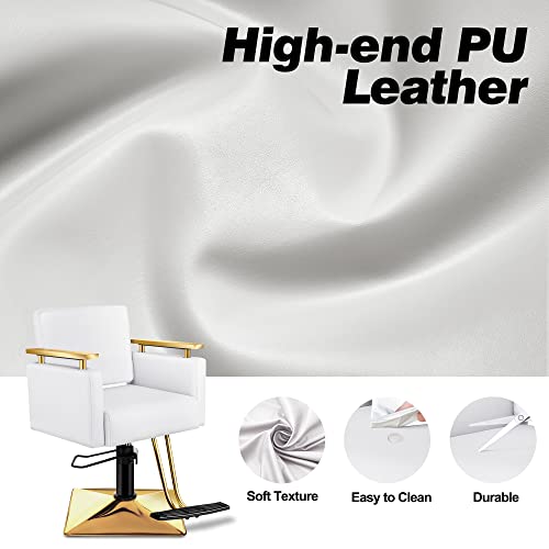 Baasha Salon Chair, Barber Chair With Stainless Steel Armrest, Salon Styling Chairs For Hair Stylist, Hydraulic Salon Chair, Beauty Spa Equipment (Gold&White) #TOP5