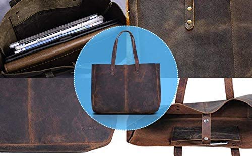 Komalc Leather Shoulder Bag Tote For Women Purse Satchel Travel Bag Shopping Carry Messenger Multipurpose Handbag (15 Inch, Buffalo Distressed Tan) #TOP3