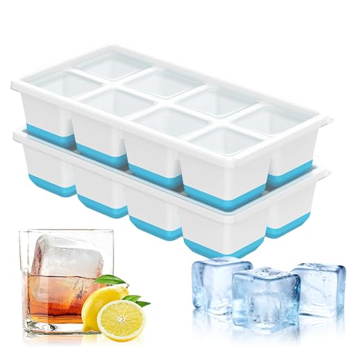 2 Molde para Cubitos de Hielo Cuadrados 4,5cm con Tapa - Grandes Cubitos 1,77 Pulgadas de Deshielo Lento en Silicona sin BPA para Whisky y Cócteles