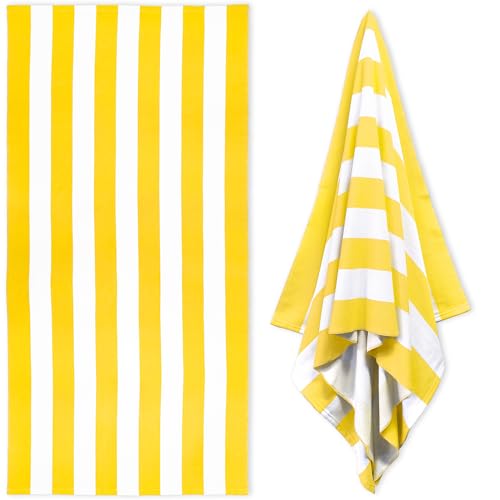 HENBAY Large Oversized Beach Towel - 35 x 70 Inch Microfiber Pool Towel Yellow Striped Quick Dry Cabana Swim Towel