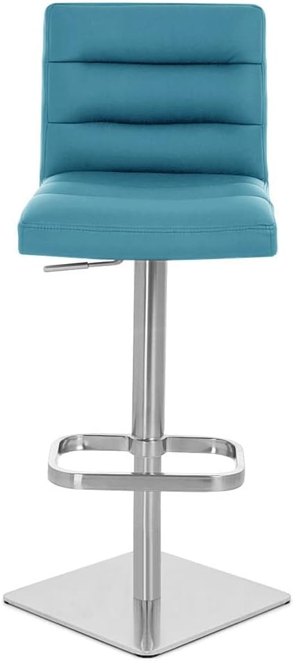 ZURI Modern Adjustable Height Teal Lush Bar Stool with Brushed Square Base