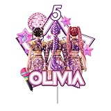 Topper tarta chicas pop fantasía glitter lila dorado | decoración pastel idols estilo kpop | anime girls cake topper | cumpleaños fans pop coreano (BÁSICO)