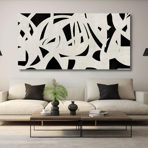 Image of Geometric Wall Art Mid Century Modern Decor Black and White Pictures for Walls Canvas Photo Poster for Living Room Home Dining Room 24x48 Inch
