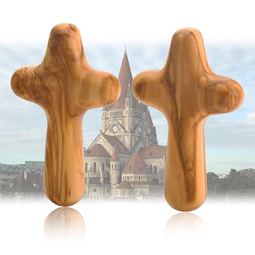 2 Stück Olivenholz Holzkreuze, 10 x 6 cm Wandkreuz aus Olivenholz Handgefertigtes Holzkreuz Wandkreuz für Kommunion Konfirmation Katholisches Christliches Kreuz Gebet Meditation Unterstützung Firmung