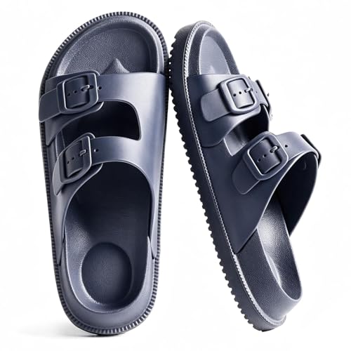 Image of Arch Support Footbed Sandals for Women & Men, Adjustable Double Buckle Comfort Sandals, Cork-Style Cushioned Sole, Casual Walking Slides for Everyday Wear