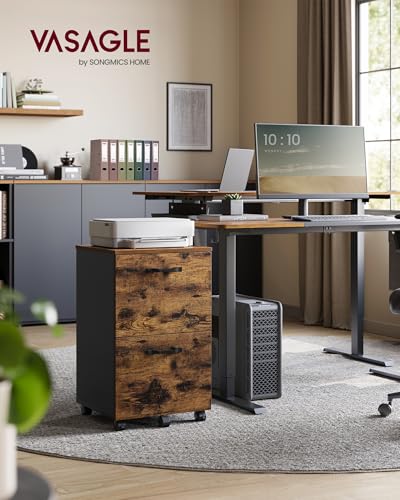 Image of VASAGLE CUSTOS Collection - 2-Drawer File Cabinet for Home Office, Small Rolling File Cabinet, Printer Stand, for A4, Letter-Size Files, Hanging File Folders, Rustic Brown and Ink Black UOFC040KD01