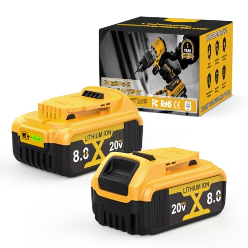 Cabeattee 2Pack 8.0Ah Replacement for Dewalt 20v Max Battery Lithium-Ion Batteries Compatible with Dewalt DCB200 DCB201 DCB203 DCB206 with Protective Cover/LED Charge Indicator