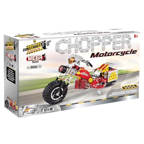 Construct IT MEGA Chopper Motorcycle - 450 Pieces Motorbike - Construction Set - STEM Toys For 8+Year Olds - Build Your Own Motorbike- Construction Toys for Boys Age 8-12