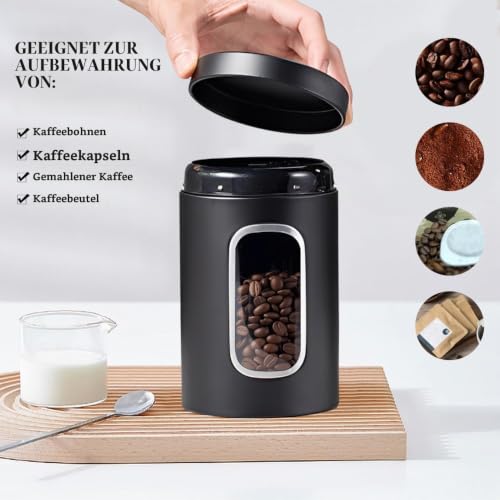 Foto von HMCEY Kaffeedose Luftdicht Edelstahl 11 X 17.3 CM,Kaffeebohnen Aufbewahrung Dose,Vorratsdose Kaffeebehälter Kaffeepulver,Coffee Beans Container,Coffee Storage Jar,Tee Behälter Metall mit Sichtfenster