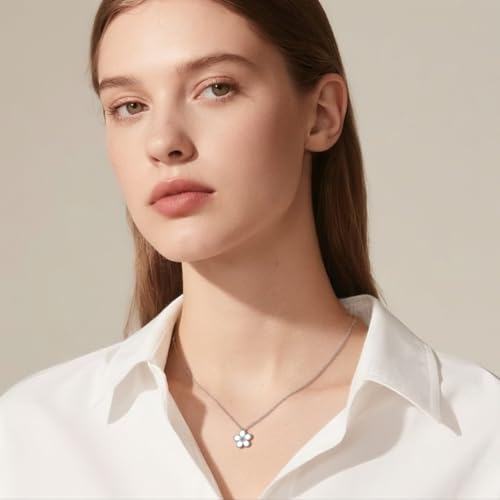 SLUYNZ Solid 925 Sterling Silver Flower Choker Necklace for Women Teens White Flower Pendant Necklace Spring3