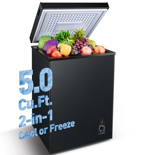 Image of Anypro Chest Freezer 5.0 Cu.Ft, FreeStanding Top Door Compact Small Deep Mini Freezer with Removable Baskets, 7 Adjustable Temperatures for Garage Dorm Apartment RV Kitchen Business, Black
