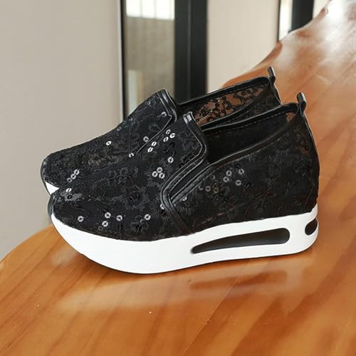 Floral Embroidery Sandals for Women 2025 Dressy Comfortable Embroidery Wide Width Platform Wedge Breathable Sheer Mesh Lace Sneakers with Arch Support Slip On Walking Work Shoes4