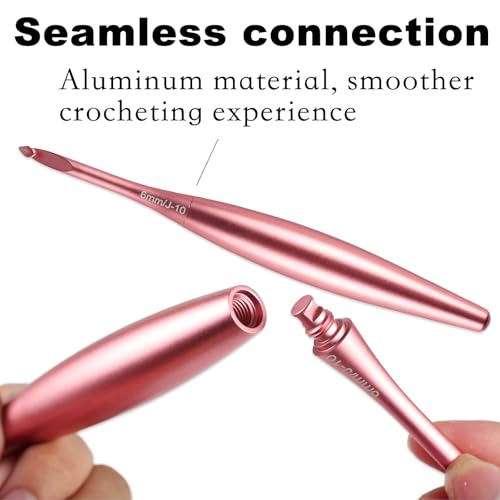 Image of Svartur Interchangeable Crochet Hook Set with 12 Hooks - Ergonomic Crochet Hooks Large Handle, US Sizes E-4 to N-15 (3mm-10mm), Smooth & Lightweight, Crochet Kit with Storage Case, Pink