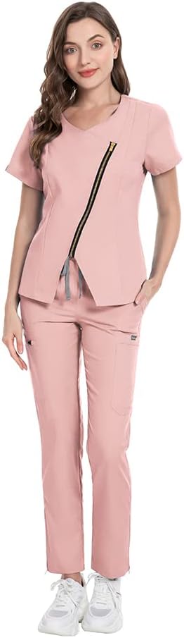niaahinn Women's Medical Uniform Scrub Top & Jogger Pants Suit