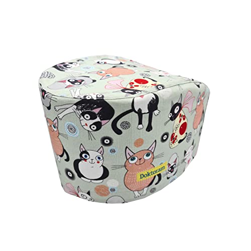 Image of Hats for Women and Mens Caps with Sweatband Adjustable Tie Back Working Cap Cotton One Size Unisex Skull Cap Cute Cat Print