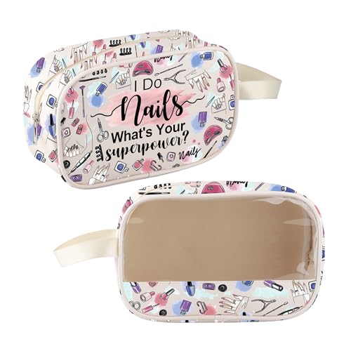 CMNIM Nail Technician Gift Clear Makeup Bag Nail Artist Gifts I Do Nails What's Your Superpower Nail Tech Zipper Pouch Bag (25721 Nail Tech Bag)
