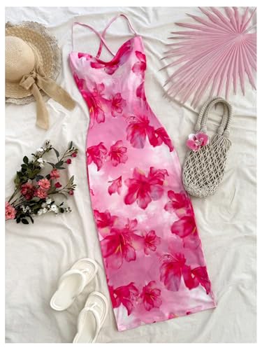 Image of GORGLITTER Women's Floral Open Back Bodycon Maxi Dresses Bow Tie Wedding Guest Birthday Going Out Party Long Dress