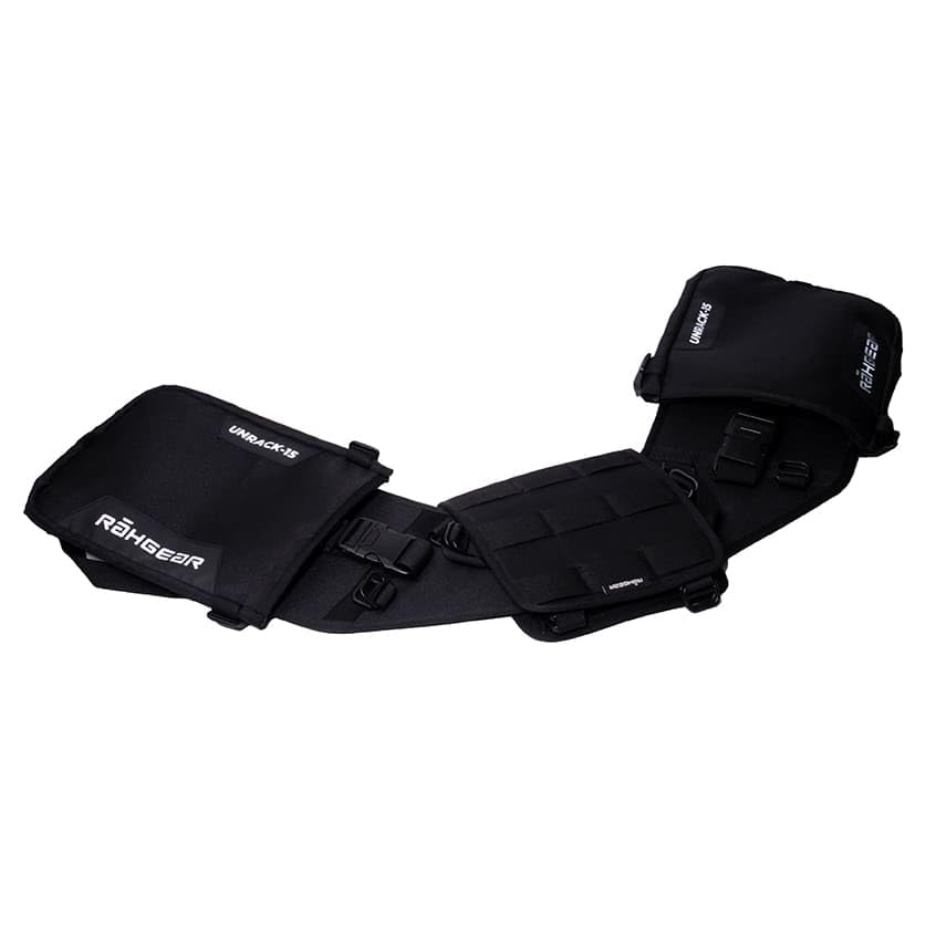 Image of Unrack Tour Rackless Saddlebags 55L (2x15L + 25L) | 100% Waterproof with Roll-Top Dry Liners | Universal System, Quick-One Time Mount Harness, All Bags Converts to Backpacks