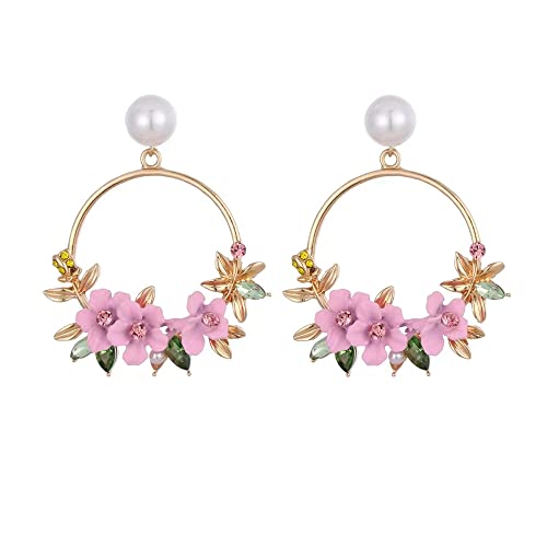 Rosa Blumenohrringe, Blume Perle Ohrstecker, Damen Baumeln Ohrringe, Damen-Ohrstecker, Weihnachts- und Neujahrsgeschenke für Frauen, mit Geschenkbox (Rosa) Cover