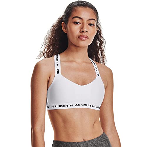 Under Armour Women's Crossback Low Bra, White (100)/Black, One Size