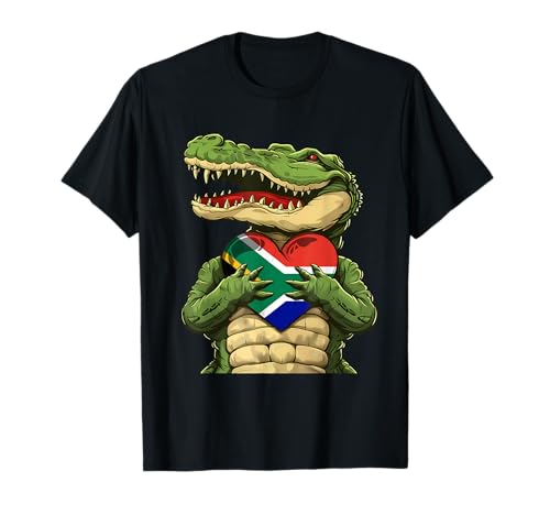 South Africa Wildlife Crocodile Heart South African Flag T-Shirt