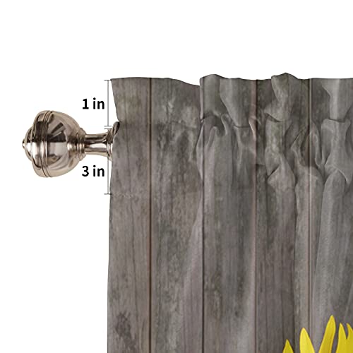 Litter Star Natural Flowers Blooming Yellow Sunflowers Window Valance Rod Pocket Panel For Kitchen Bedroom Windows Vintage Farm Barn Door Planks Valances Short Curtain Bathroom Treatment Drapes #TOP6