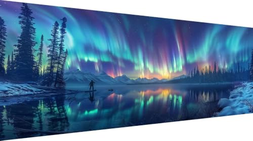 Idée Cadeau Printemps : Peinture au Diamant 5D Grand Tableau Aurore et Lac | Broderie Strass Ronds