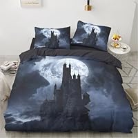 Luowei Beddengoed met doodshoofd, 135 x 200 cm, schedelmotief, beddengoedset, zachte microvezel, dekbedovertrek met ritssluiting en 1 kussensloop 80 x 80 cm