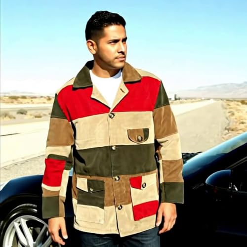 Image of My Party Shirt Raoul Duke Patchwork Style Field Jacket - Canvas Multicolor 60s Safari Coat - Las Vegas Movie Costume Hunter