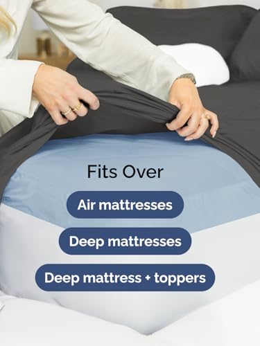 Image of Extra Deep Full Sheet Set - 6 Piece Breathable & Cooling Sheets - Charcoal | Hotel Luxury Bed Sheets Set, Easy & Secure Fit, Ultra-Soft, Wrinkle & Fade Free, Comfy Sheets Set with Extra Deep Pockets